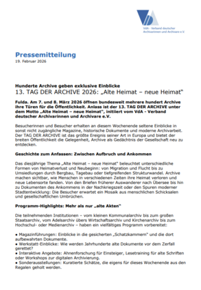 Pressemitteilung 13. TAG DER ARCHIVE 2026